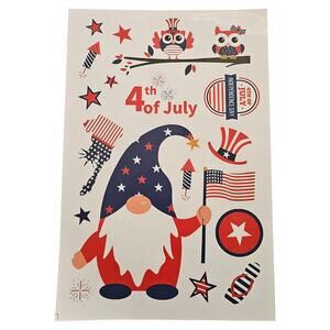 4th of July Independence Day Window Cling Stickers Flag Gnome Sheet